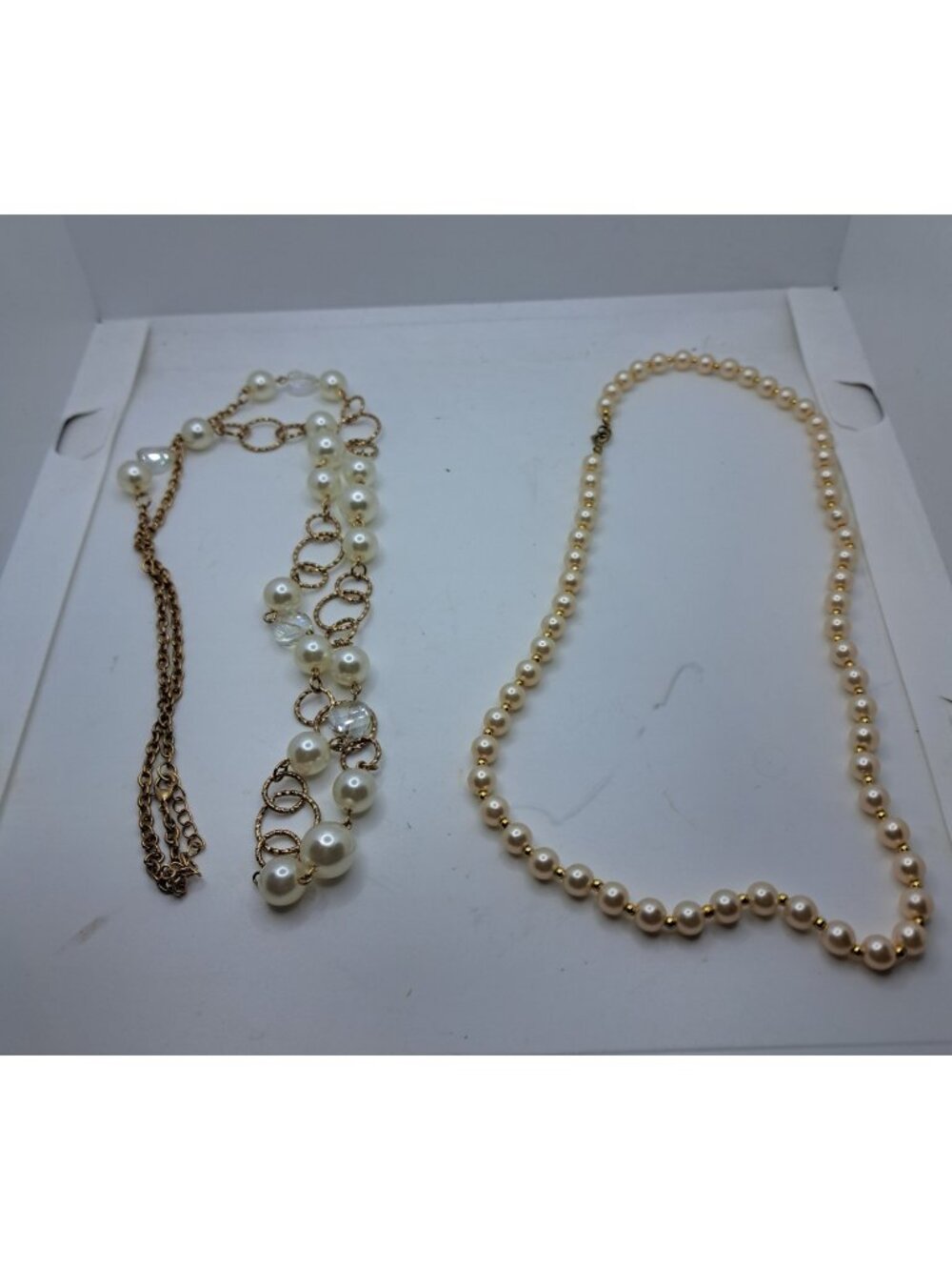 Vintage Ladies Lot of 2 Faux Pearl Gold Tone Necklaces Costume Jewelry